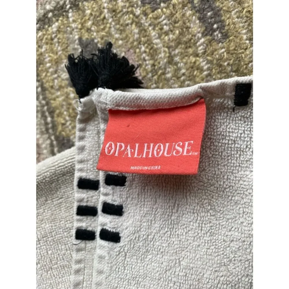 Opalhouse Off White with Black stitch Cotton Hand Towel with Black Tassels